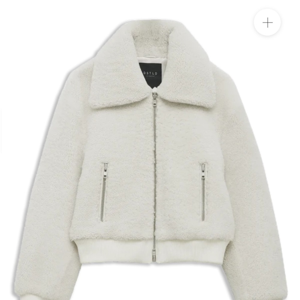 NWOT DSTLD Cream Lamb Shearling Jacket w zipper pockets fully lined SZ Small - Picture 4 of 14